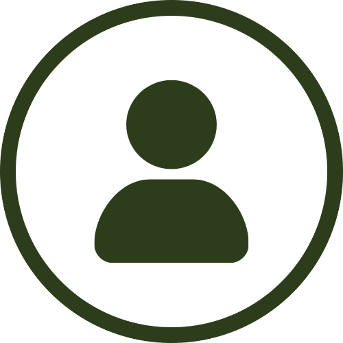 Et hvidt ikon af et certifikat med person-ikon og segl i en grøn cirkel.