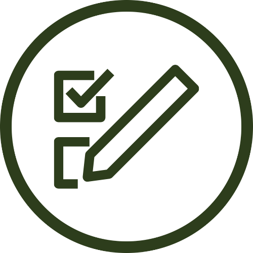 Et hvidt ikon af en stiliseret krop med punkter og linjer, der symboliserer kropsanalyse, i en grøn cirkel.